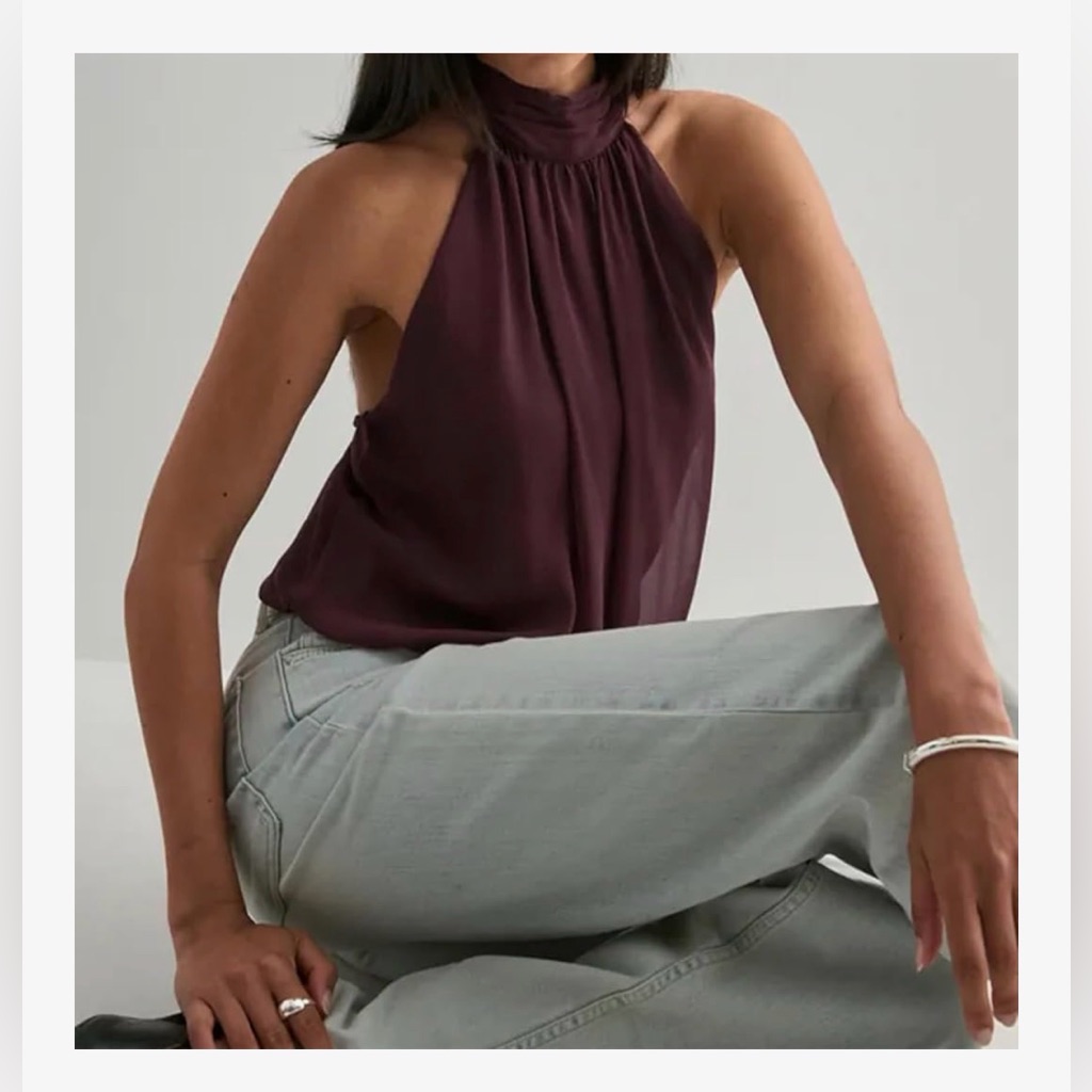 Chiffon Plum-Colored Backless Halter Top